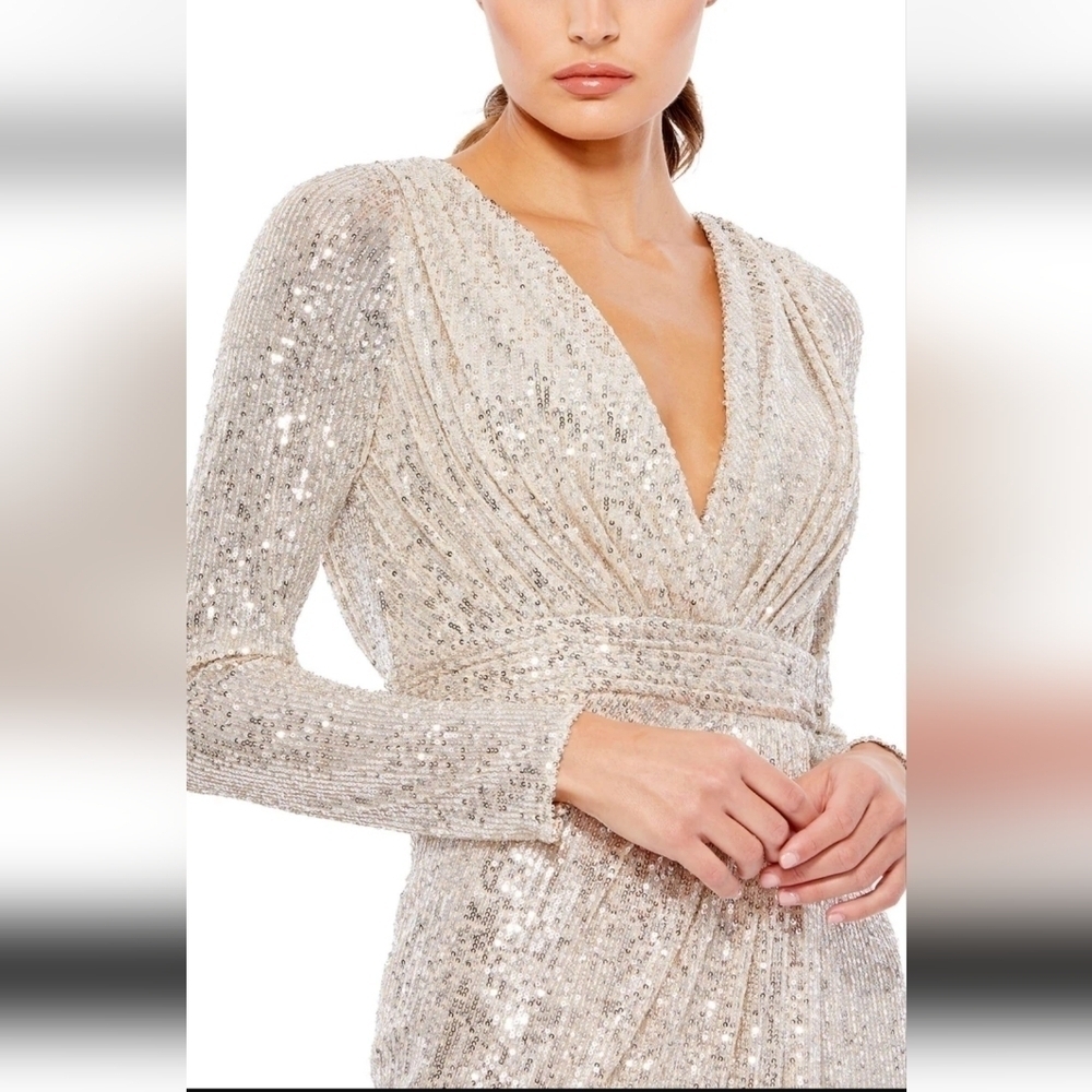 Ieena by Mac Duggal 26395 size 10 NWT gold background silver microsequins